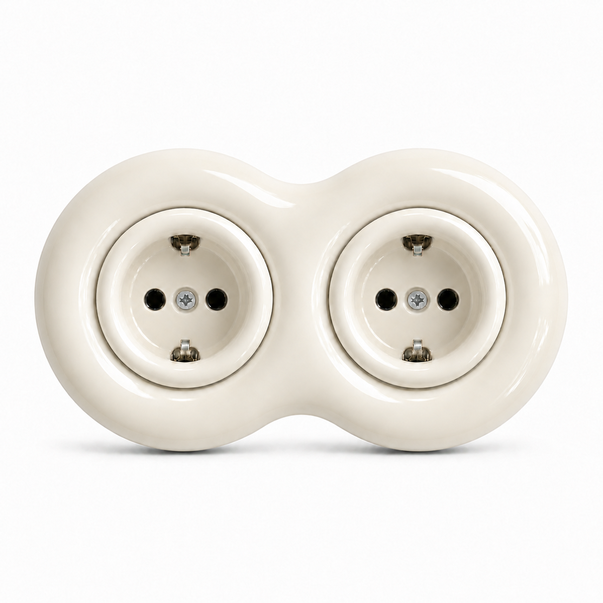 Donut 2 Gang Socket ceramic wall socket in Porcelain Snow