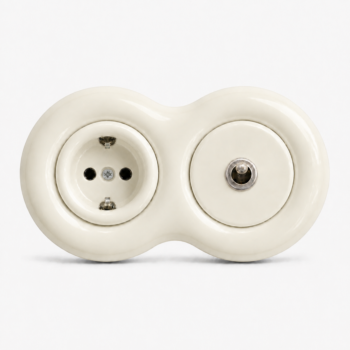 Donut 2 Gang Mix ceramic wall socket and switch in Porcelain Snow