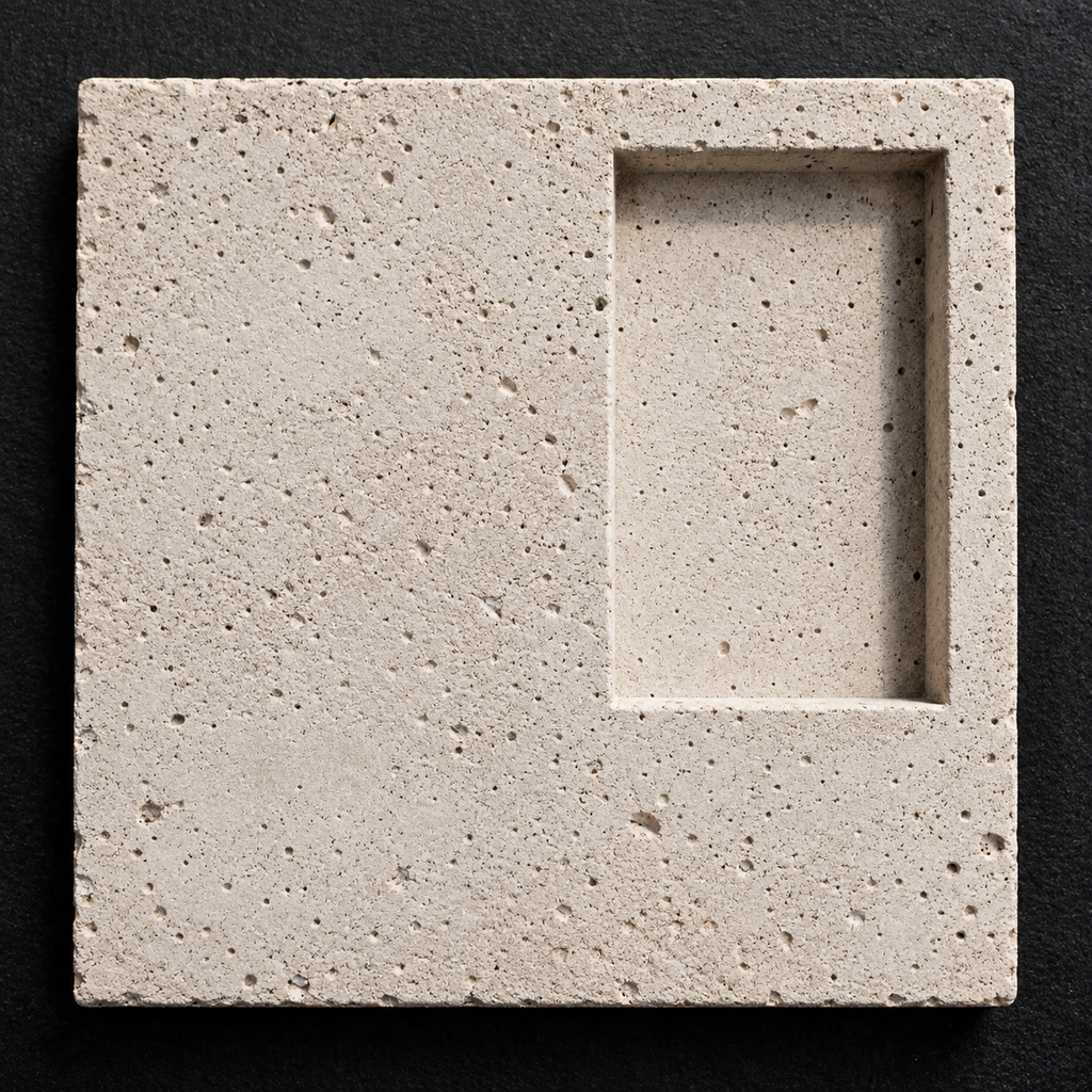 Niche concrete wall tile with recessed alcove